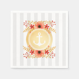 Guardanapo De Papel Dourado Ângulo Náutico Floral de Cor Marinha