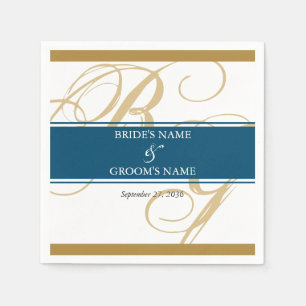Guardanapo De Papel Dourado Azul Monograma de Letra Elegante Casamento