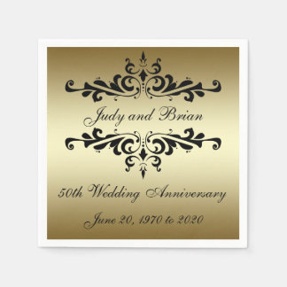 Guardanapo De Papel Dourado Black 50º Livro do Aniversário do Casament