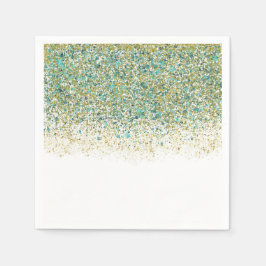 Guardanapo De Papel Dourado Branco e Azul Turquesa com Brilho Moderno