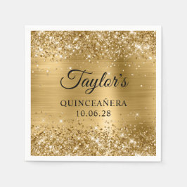 Guardanapo De Papel Dourado Brilhante Personalizado Quinceañera em Fol