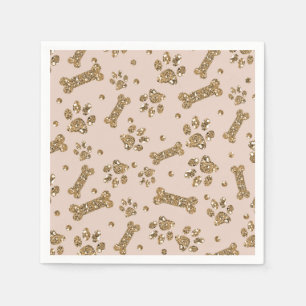Guardanapo De Papel Dourado Brilho Bege Rosado Pata de Osso Cachorrinh