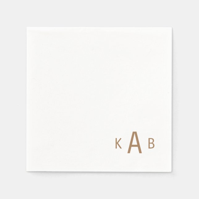 Guardanapo De Papel Dourado Canto Monograma Casado Cocktail Branco (Frente)