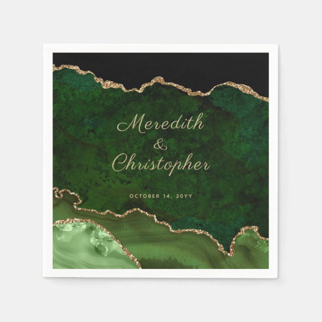 Guardanapo De Papel Dourado Casamento de Agata Verde Napkins (Frente)