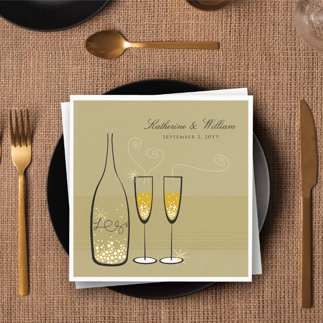 Guardanapo De Papel Dourado Casamento de Na moda Chic Moderno com Bolh (Gold Champagne Bubbles Modern Chic Stylish Wedding Paper Napkins @ fat_fa_tin)