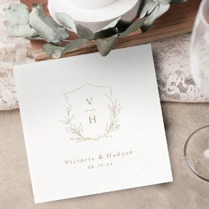 Guardanapo De Papel Dourado casamento simples da crista botânica monog
