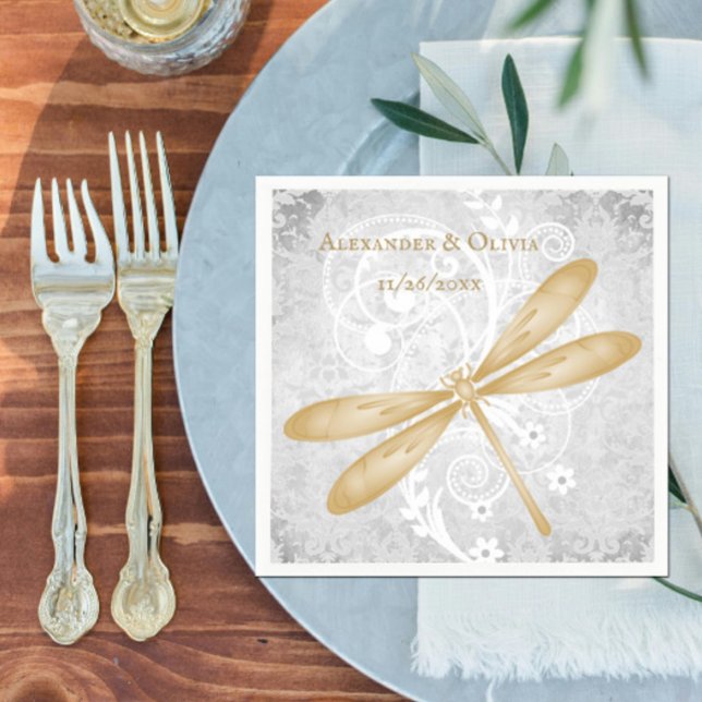 Guardanapo De Papel Dourado Chá de panela Dragonfly Napkin (Gold Dragonfly Bridal Shower Napkin)