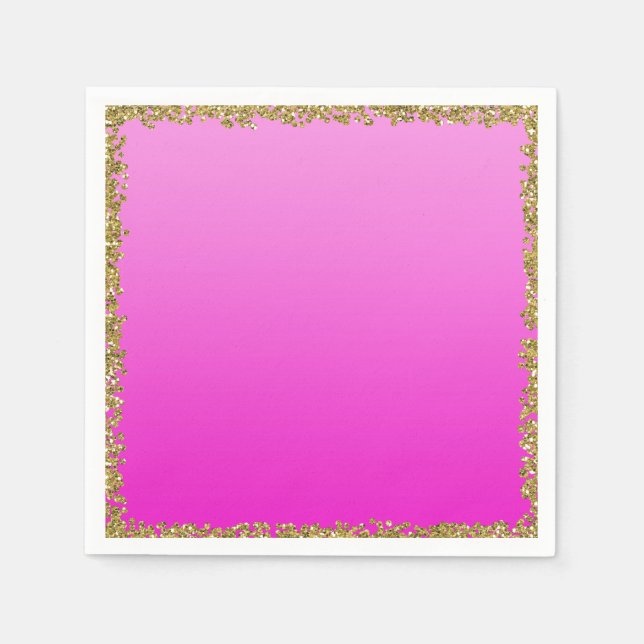 Guardanapo De Papel Dourado com Pontas em Rosa Vibrante Brilho Glamour (Frente)