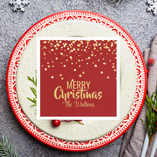 Guardanapo De Papel Dourado Conflito Vermelho Personalizado Feliz Nata