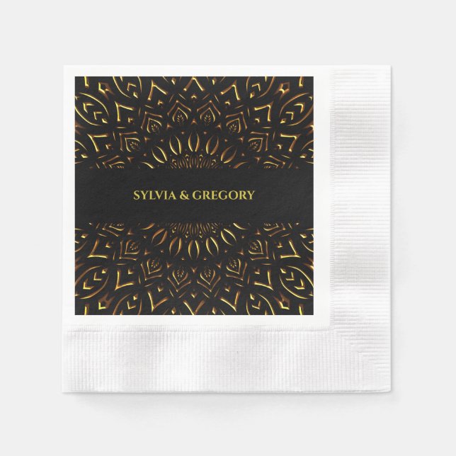 Guardanapo De Papel Dourado de luxo elegante do mandala tradicional (Frente)