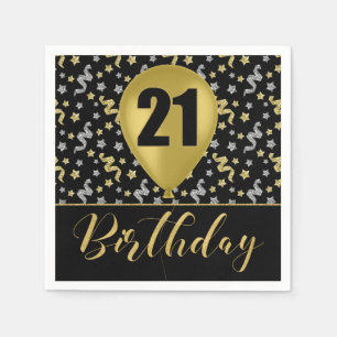 Guardanapo De Papel Dourado dia 21 de aniversário em Dourado e Prata 