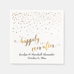 Guardanapo De Papel Dourado e branco feliz para sempre após confetti
