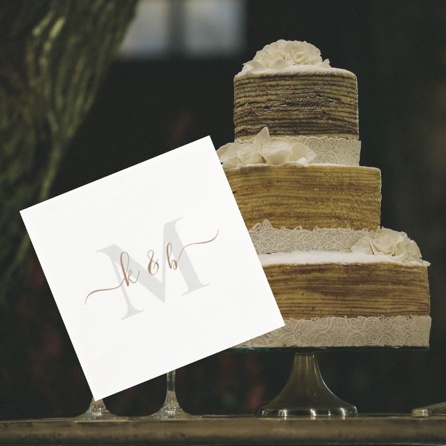 Guardanapo De Papel Dourado e Cinza Monograma Swash Script White Cocta (Criador carregado)