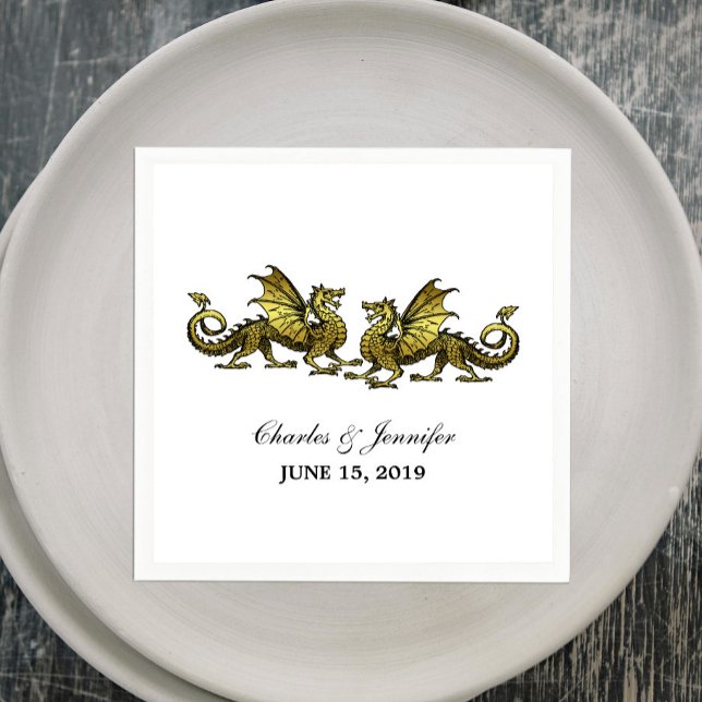 Guardanapo De Papel Dourado Elegante Dragões Papel de Casamento Napkin (Gold Elegant Dragons Wedding Paper Napkins)