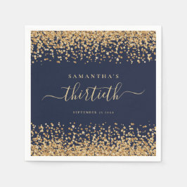 Guardanapo De Papel Dourado Glitter Script Marinho Blue Glam 30 Party