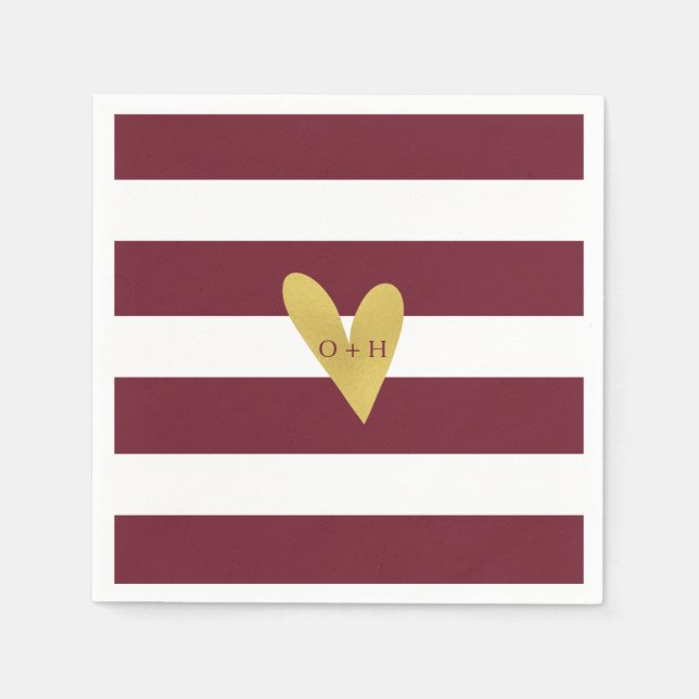 Guardanapo De Papel Dourado Heart Burgundy Marsala Papel de Casamento  (Frente)