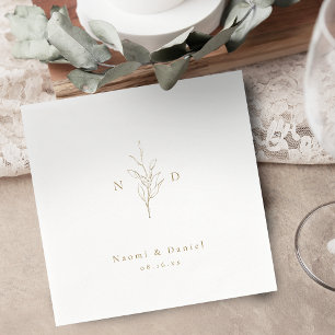 Guardanapo De Papel Dourado monograma botânico simples casamento rústi