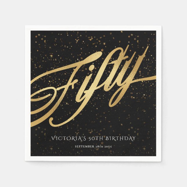 Guardanapo De Papel Dourado Negro 50.º aniversário Confetti Elegante (Frente)