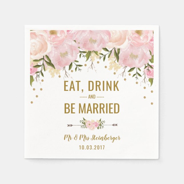 Guardanapo De Papel Dourado Papel de Casamento Floral Cor-de-Rosa Blus (Frente)