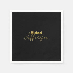 Guardanapo De Papel Dourado preto elegante nome minimalista moderno