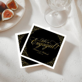 Guardanapo De Papel Dourado Preto Estamos Comprometidos Festa de Noiva