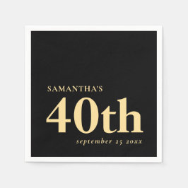Guardanapo De Papel Dourado Preto Personalizado Moderno 40º Data do No