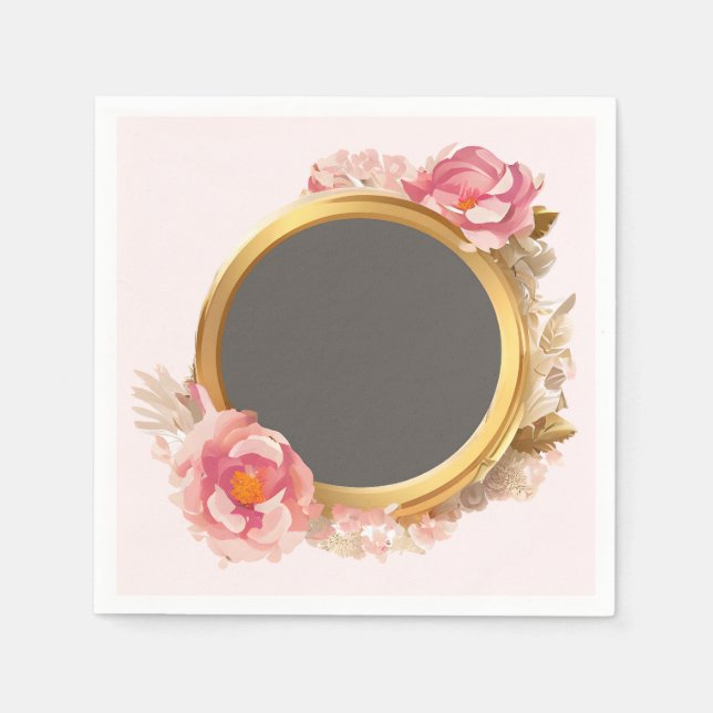 Guardanapo De Papel Dourado Quadro Cor-de-Fita Floral (Frente)