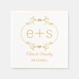 Guardanapo De Papel Dourado quadro e iniciais, casamento elegante mono