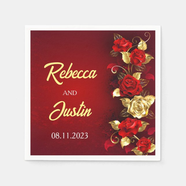 Guardanapo De Papel Dourado Red Floral Modern Boho (Frente)