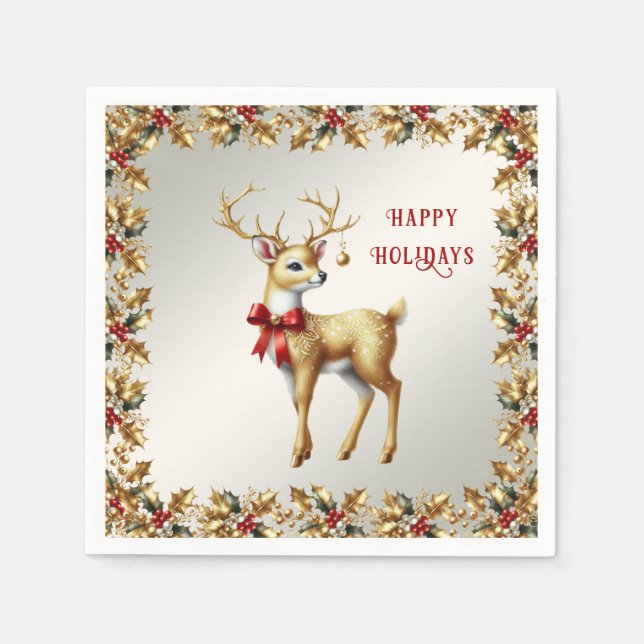 Guardanapo De Papel Dourado Reindeer Holiday Napkin (Frente)