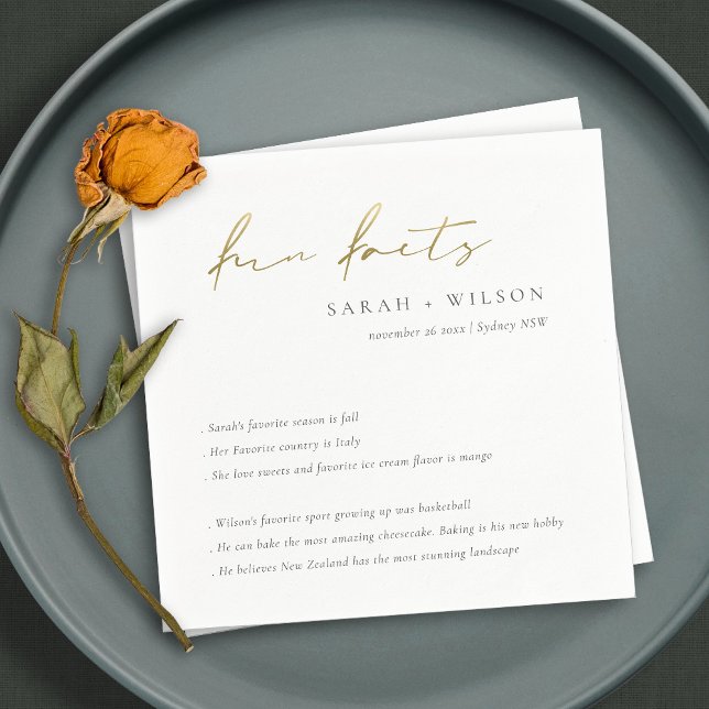 Guardanapo De Papel Dourado Script Black White Weding Fatos Divertidos (Criador carregado)