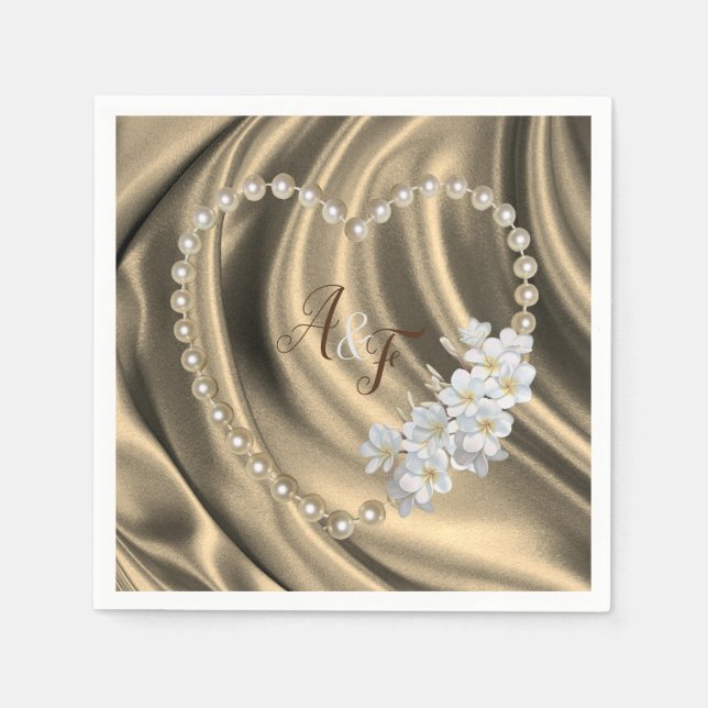 Guardanapo De Papel Dourado,Verde,Azul,Seda de Marfim e Pérolas Nápole (Frente)