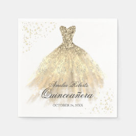 Guardanapo De Papel Dourado Vestido Sparkle Quinceanera Napkin
