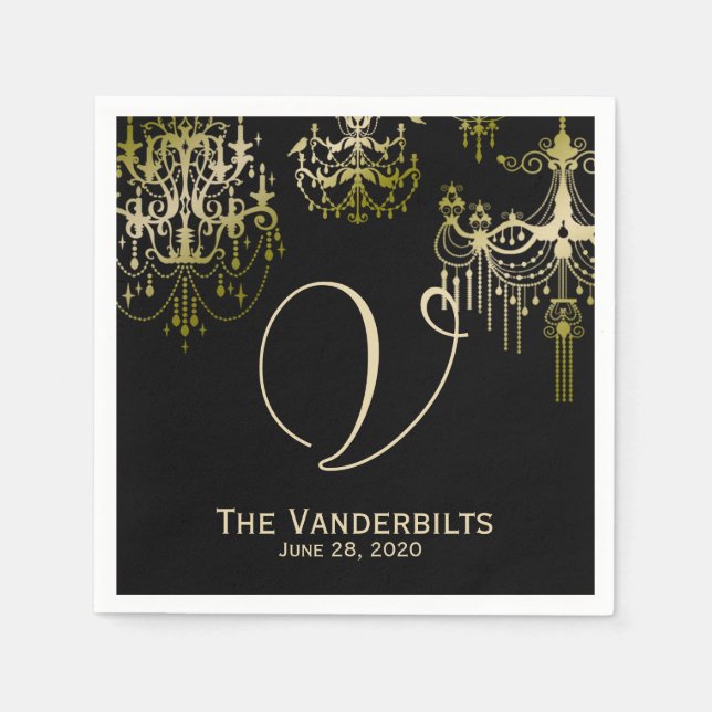 Guardanapo De Papel Dourados candelabros em Black Posh Wedkins Napkins (Frente)