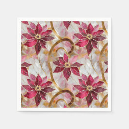 Guardanapo De Papel Dourados Swirls Borgonha Rosa Poinsettias de Natal