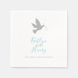Guardanapo De Papel Dove simples de cinza com fita azul aqua casamento