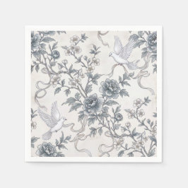 Guardanapo De Papel Doves and Peony Flowers with Ribbons
