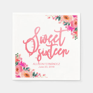 Guardanapo De Papel Doze Anos Floral de Aquarela Rosa Vibrante
