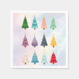 Guardanapo De Papel Doze Árvores de Natal: Impressão de Férias em Aqua