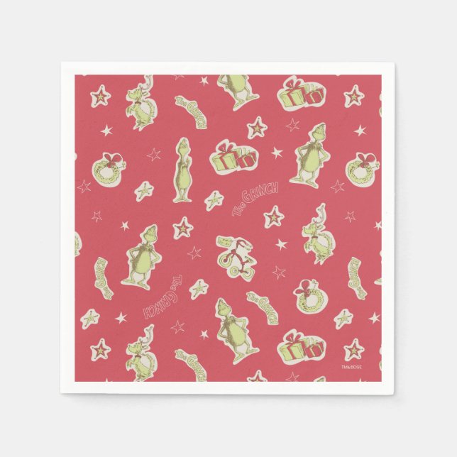 Guardanapo De Papel Dr. Seuss | Grinch | Padrão de Natal Vermelho (Frente)