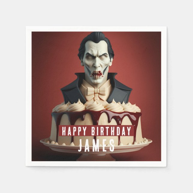 Guardanapo De Papel Dracula Vampiro temido Cream Cake - Aniversário (Frente)