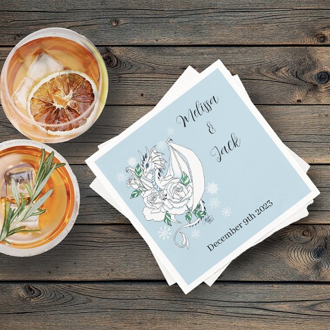 Guardanapo De Papel Dragão Branco Flocos de Neve Azul (Criador carregado)