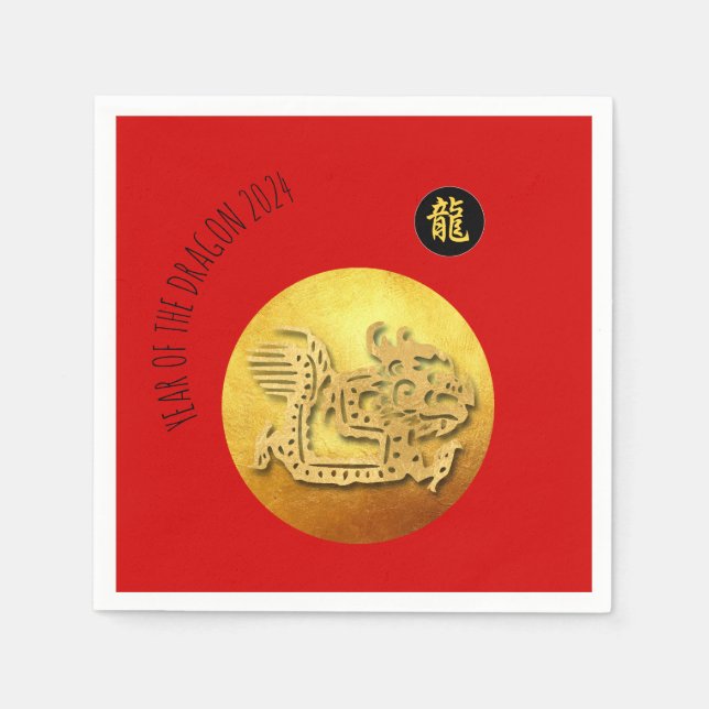 Guardanapo De Papel Dragão do Ouro Vermelho de Ano Novo chinês 2024 PN (Frente)