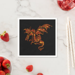 Guardanapo De Papel Dragão Flamejante em Preto
