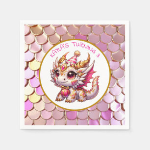 Guardanapo De Papel Dragão Parecido Rosa e Dourado Aniversário Persona