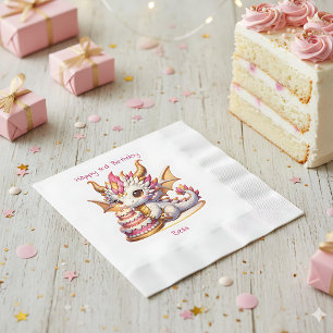 Guardanapo De Papel Dragão Parecido Rosa e Dourado Aniversário Persona