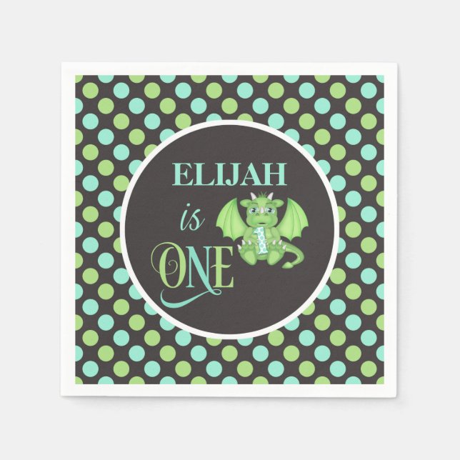 Guardanapo De Papel Dragão primeiro aniversario Napkins - Personalizad (Frente)