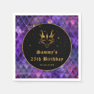 Guardanapo De Papel Dragão Roxo Escala Dourada Faux Glitter Aniversári