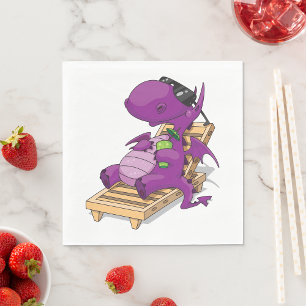 Guardanapo De Papel Dragão Roxo Relaxando na Cadeira de Decks