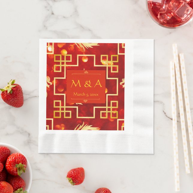 Guardanapo De Papel Dragão Vermelho e Dourado Casamento Roupa Napkins (Insitu)